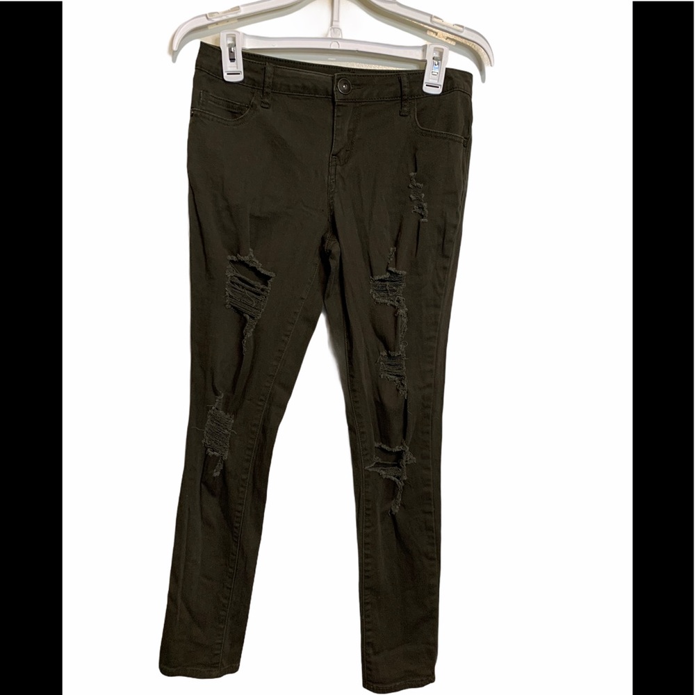 Olive Green Distressed Jeggings